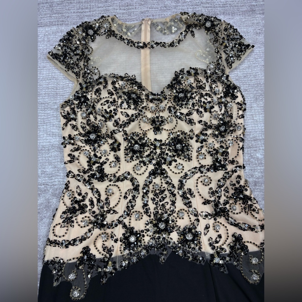 Bicici & Coty Womens Sz L Black Cream Sequin Sleeveless Maxi Evening Gown Formal - Picture 8 of 10